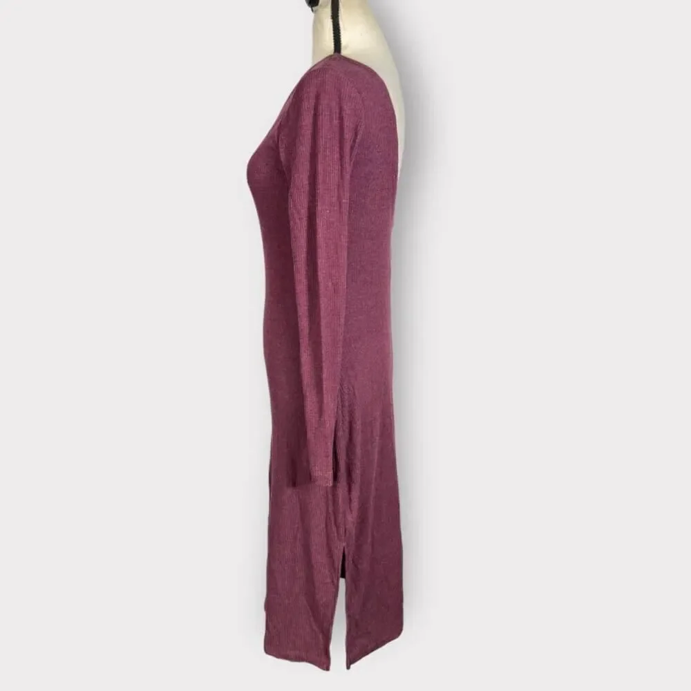 Chaser Purple Ribbed Long Sleeve Scoop Back Midi Dress Women's Size Small NWT